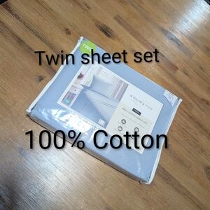 New 100% Cotton Willow & Sage Light Blue Twin Sheet Set